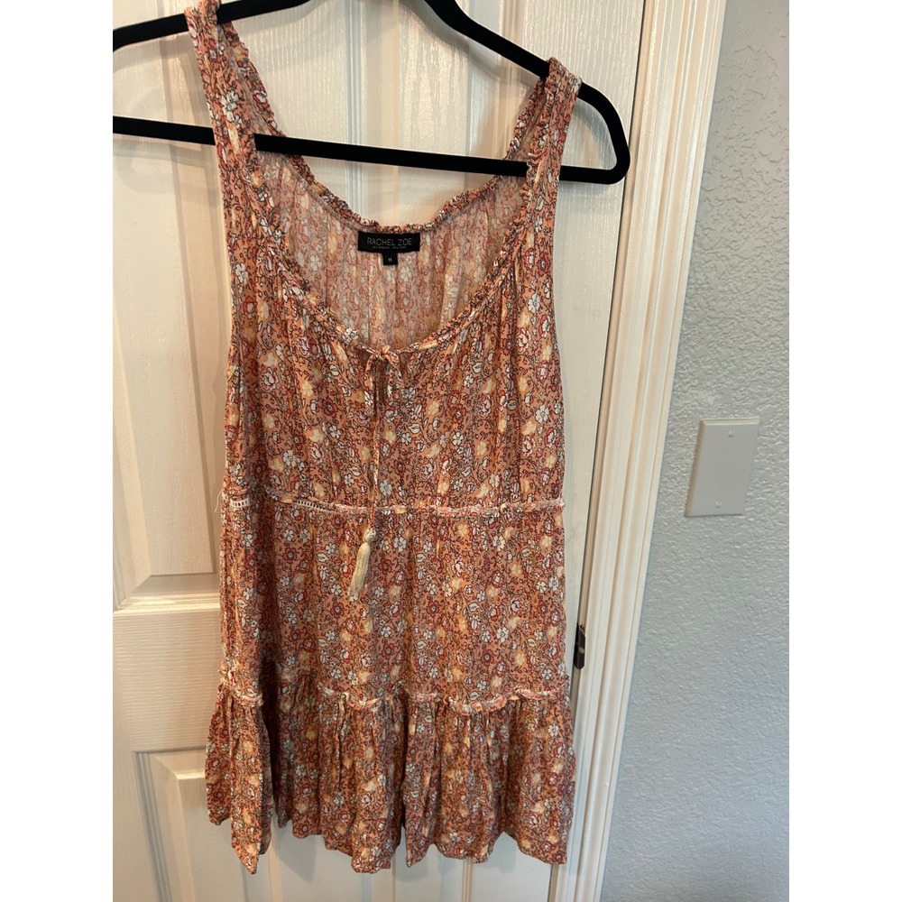 Rachel‎ Zoe Tank Top Peach Floral Tiered Tassel Boho Sleeveless Blouse Medium